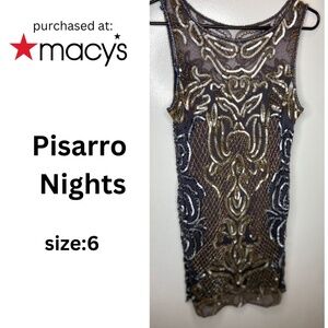 Pisarro Nights Sleeveless Sequin & Bead Maxi Dress,Formal Prom Cocktail Gown(6)